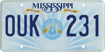 MS license plate OUK231