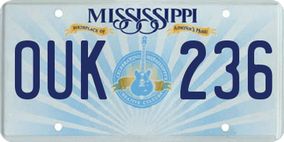 MS license plate OUK236