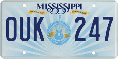 MS license plate OUK247
