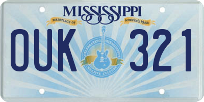MS license plate OUK321