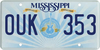 MS license plate OUK353