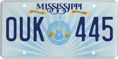 MS license plate OUK445