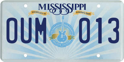 MS license plate OUM013