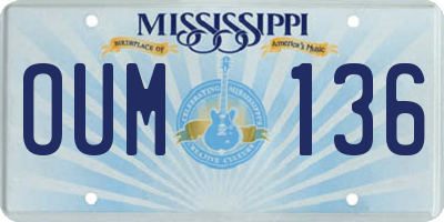 MS license plate OUM136
