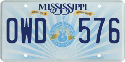 MS license plate OWD576