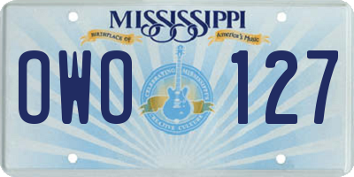MS license plate OWO127