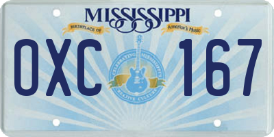 MS license plate OXC167
