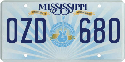 MS license plate OZD680