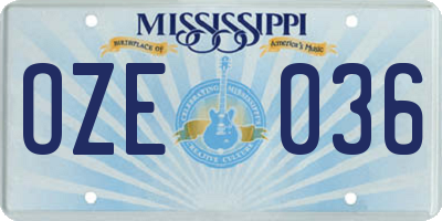 MS license plate OZE036