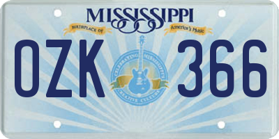 MS license plate OZK366
