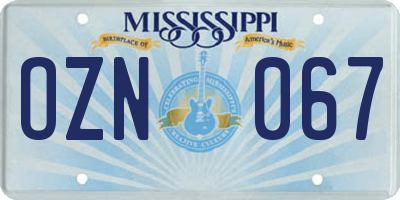 MS license plate OZN067