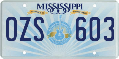 MS license plate OZS603
