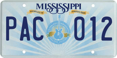 MS license plate PAC012