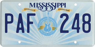 MS license plate PAF248