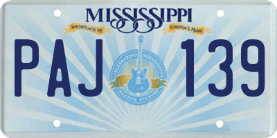 MS license plate PAJ139