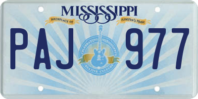 MS license plate PAJ977