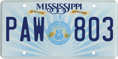 MS license plate PAW803