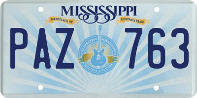 MS license plate PAZ763