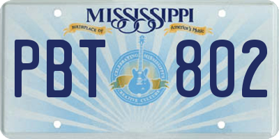 MS license plate PBT802