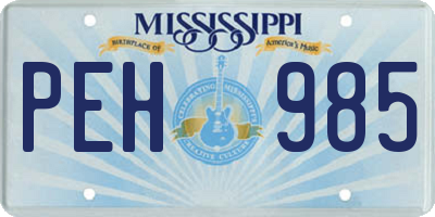 MS license plate PEH985