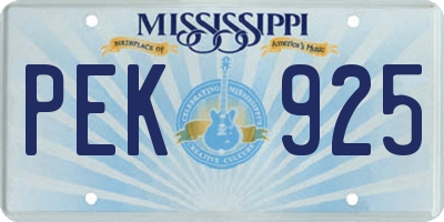 MS license plate PEK925