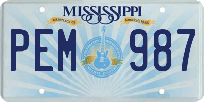 MS license plate PEM987
