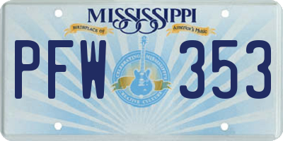 MS license plate PFW353