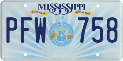 MS license plate PFW758