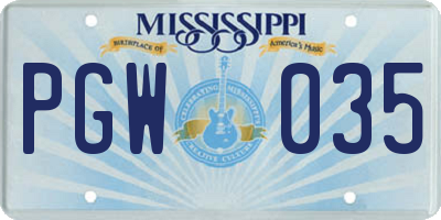MS license plate PGW035