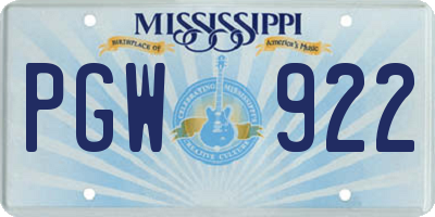 MS license plate PGW922