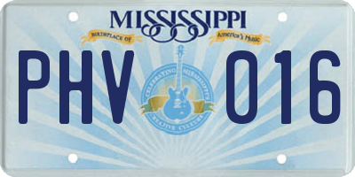 MS license plate PHV016