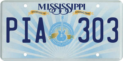 MS license plate PIA303