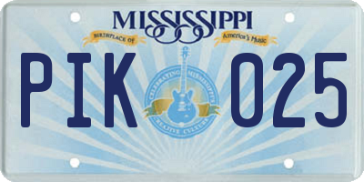 MS license plate PIK025