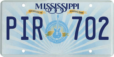 MS license plate PIR702