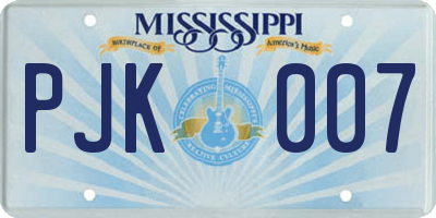 MS license plate PJK007