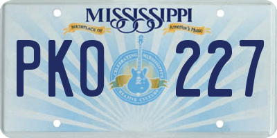 MS license plate PKO227