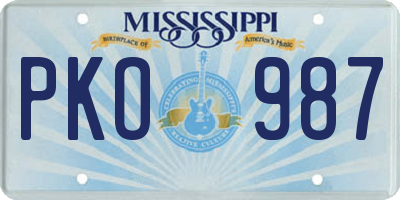 MS license plate PKO987