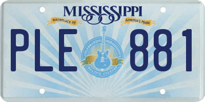 MS license plate PLE881