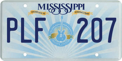 MS license plate PLF207