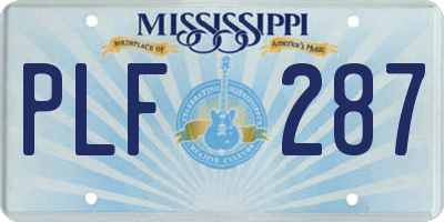 MS license plate PLF287
