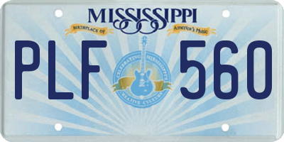 MS license plate PLF560