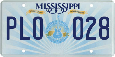 MS license plate PLO028