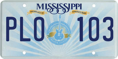 MS license plate PLO103