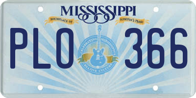 MS license plate PLO366