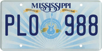 MS license plate PLO988
