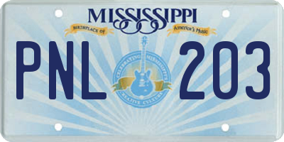 MS license plate PNL203