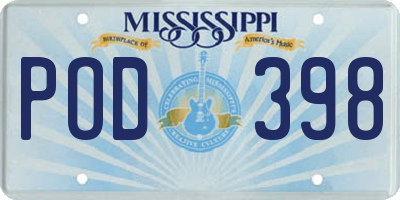 MS license plate POD398