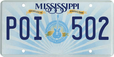 MS license plate POI502