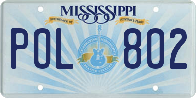 MS license plate POL802
