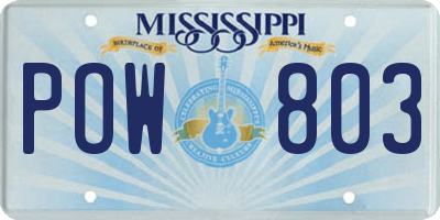 MS license plate POW803